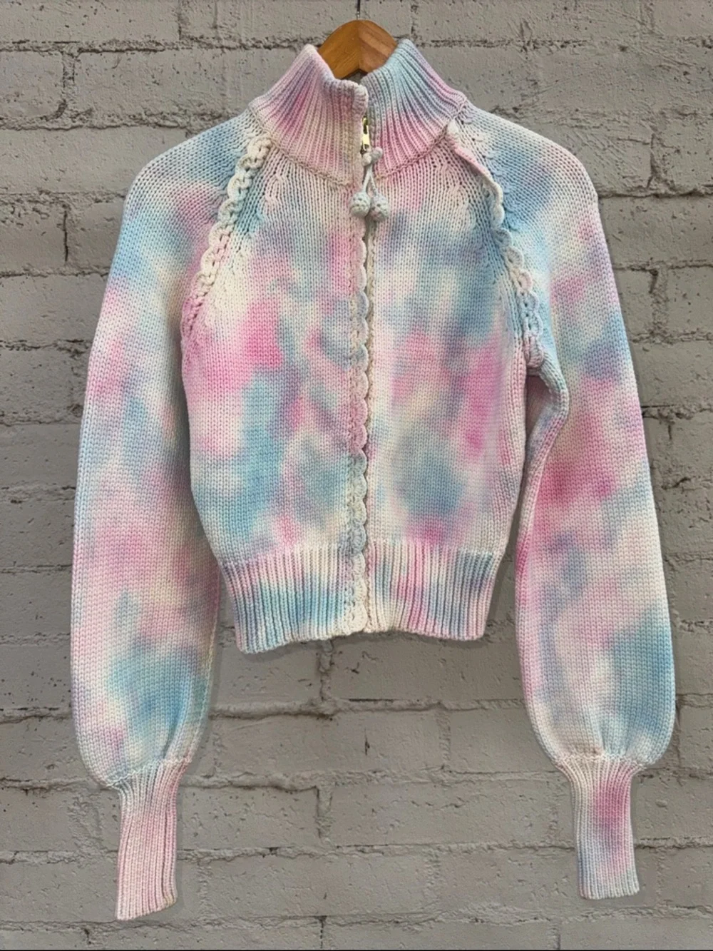 LoveShackFancy Florrie Zip Up Jacket Sweater Cotton Candy Hand Dye Size XS